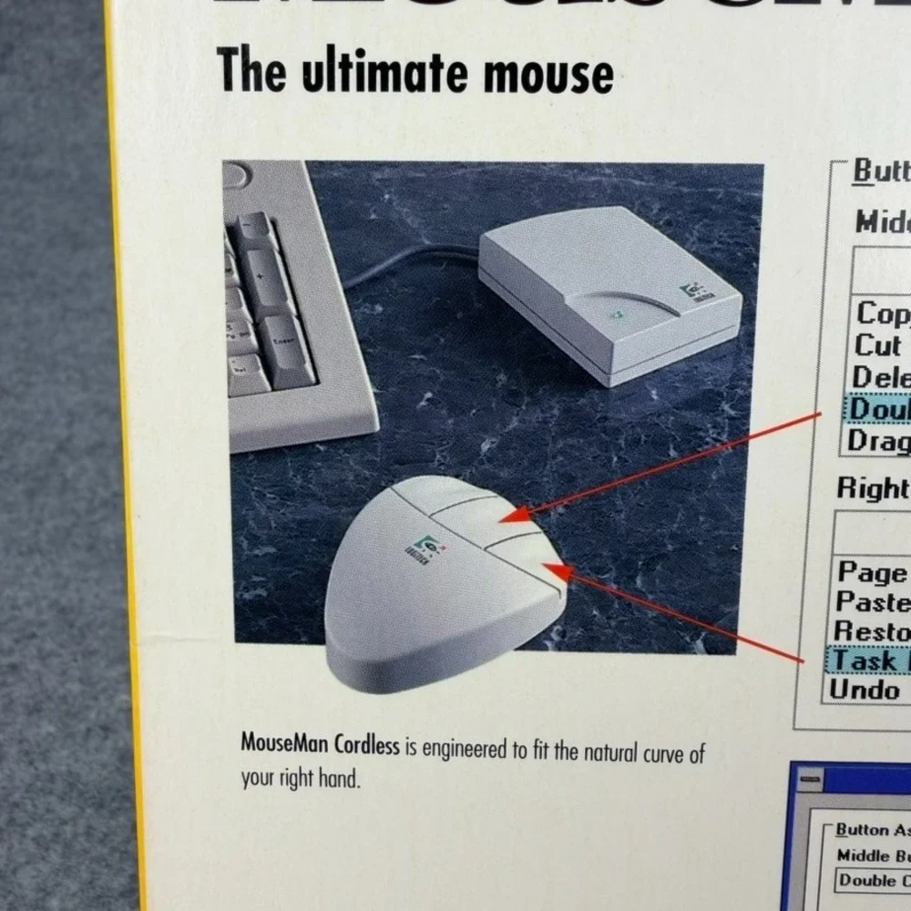 Vintage Logitech Model 1163 MouseMan Cordless Computer Mouse Complete